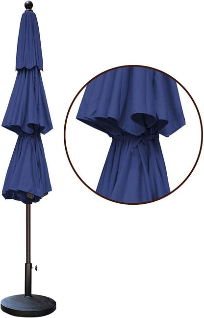 EliteShade USA 10-Year-Non-Fading 11Ft 3 Tiers Market Umbrella Patio Outdoor Cylinder Auto Push-up Table Umbrella with Ventilation, Navy Blue