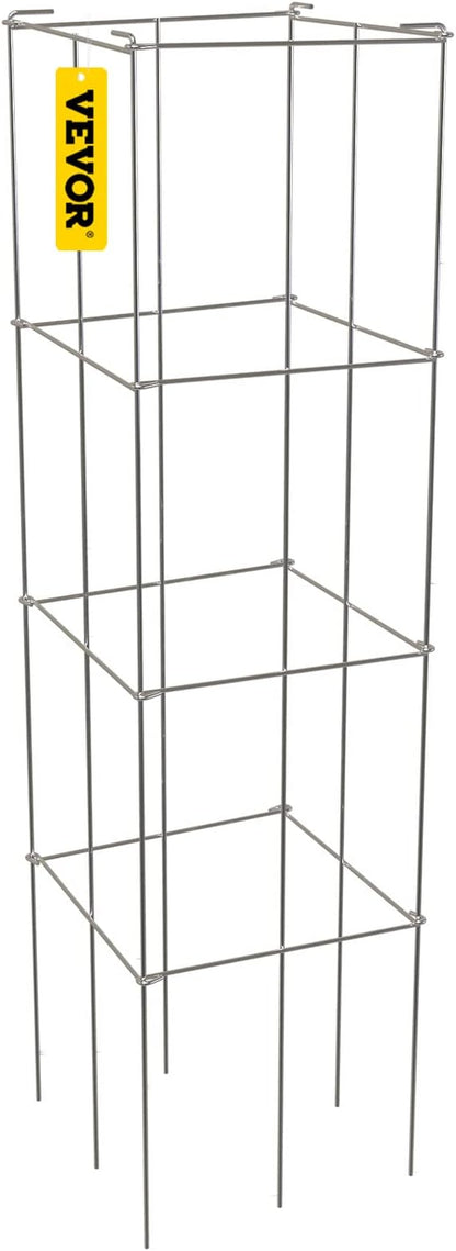 VEVOR Tomato Cages, 11.8" x 11.8" x 46.1", 5 Packs Square Plant Support Cages, Silver PVC-Coated Steel Tomato Towers for Climbing Vegetables, Plants, Flowers, Fruits
