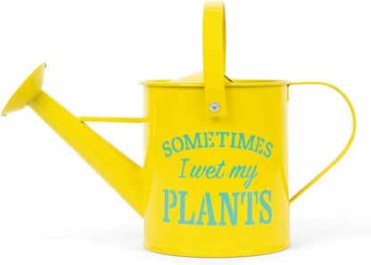 Small Indoor Watering Can - Gardening Gifts for Women -Sometimes I Wet My Plants- 1.6 L - Cute Watering Can for Gardeners - Yellow Galvanized Metal