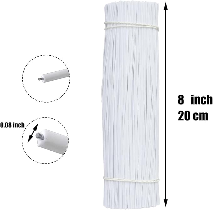 1000 pcs 8 inch White Cable Twist Ties Plastic Twist Ties with Rugged Metal Innercores Reusable Fastening Cable Cord Wire Ties