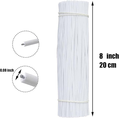 1000 pcs 8 inch White Cable Twist Ties Plastic Twist Ties with Rugged Metal Innercores Reusable Fastening Cable Cord Wire Ties