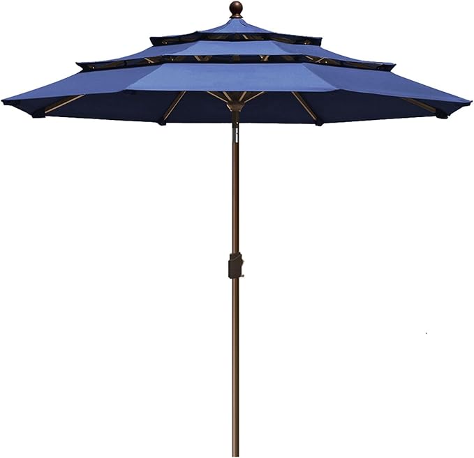 EliteShade USA 10-Year-Non-Fading 9Ft 3 Tiers Market Umbrella Patio Umbrella Outdoor Table Umbrella with Ventilation, Navy Blue