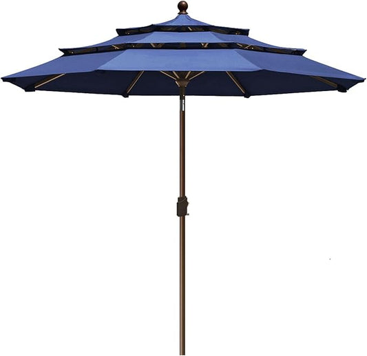 EliteShade USA 10-Year-Non-Fading 9Ft 3 Tiers Market Umbrella Patio Umbrella Outdoor Table Umbrella with Ventilation, Navy Blue