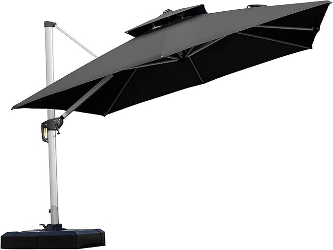 PURPLE LEAF 10ft Patio Umbrella Outdoor Square Umbrella Large Cantilever Umbrella Windproof Offset Heavy Duty Sun for Garden Deck Pool Patio, Black