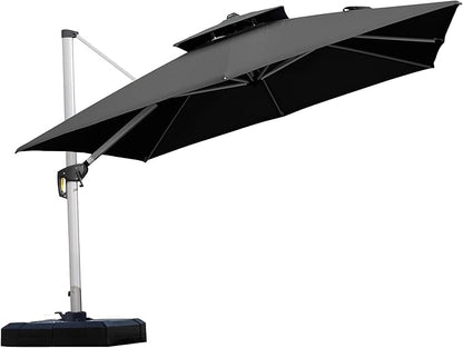 PURPLE LEAF 10ft Patio Umbrella Outdoor Square Umbrella Large Cantilever Umbrella Windproof Offset Heavy Duty Sun for Garden Deck Pool Patio, Black