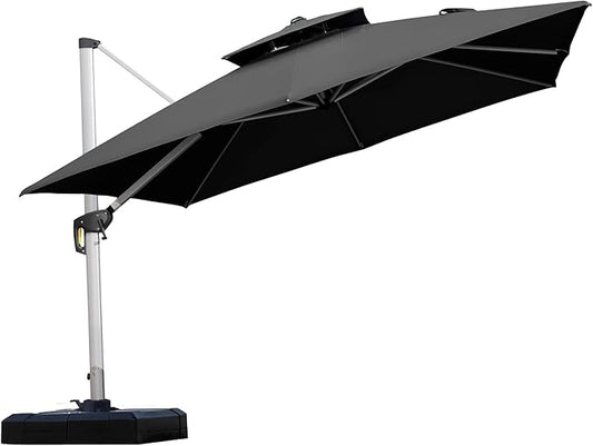 PURPLE LEAF 10ft Patio Umbrella Outdoor Square Umbrella Large Cantilever Umbrella Windproof Offset Heavy Duty Sun for Garden Deck Pool Patio, Black