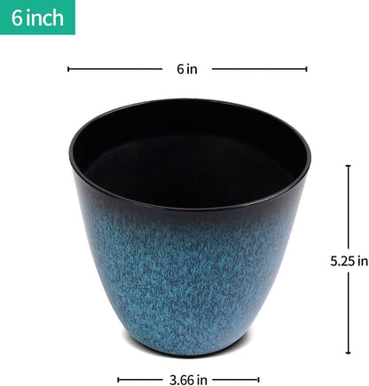 3Pack Plant Pots Durable Decorative Flower Pots,6 Inch Planter Set for Indoor and Outdoor Plants,Flowers,Succulents (Blue)