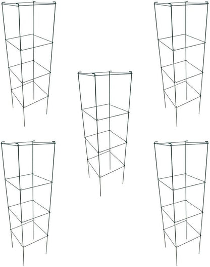 MTB Green Square Folding Tomato Cage Plant Support Tower 12 inch by 46 inch, Pack of 5 Sets