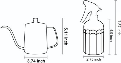 OFFIDIX Watering Can for Indoor Plants Long Spout Metal Stainless Steel 21 oz/600 ml Small Watering Can with 14 oz/400ml Glass Plant Mister Spray Bottle for Plants Bonsai