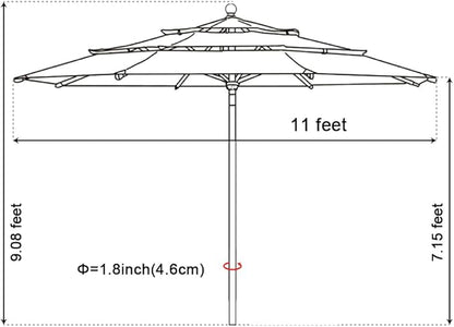 EliteShade USA 10-Year-Non-Fading 11Ft 3 Tiers Market Umbrella Patio Outdoor Cylinder Auto Push-up Table Umbrella with Ventilation, Burgundy