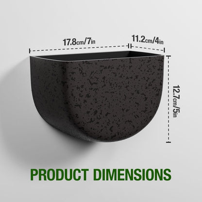 2 Pack Wall Hanging Planter Pots for Indoor and Outdoor Plants, 7 Inch Half-Moon-Shaped Plastic Wall Planter, Wall Mounted Succulent Planters (Iron)