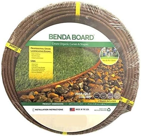 USA Made - Heavy Duty Landscape Edging, Garden Planter & Pathway Bender Board Edge Border Kit - Thick Terrace Board 3.3" H x 16'ft L - Includes 4 Stakes