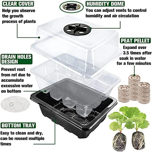 Halatool Seed Starter Kit 8 Pack 96 Cells Black Seed Starter Tray with 100 PCS Peat Pellets for Seedlings Organic Seed Stater Soil Pods for Planting Vegetables Plant, Flowers