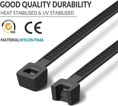 XINGO 8 Inch Black Zip Ties Heavy Duty 100 Pack, 120 LBS Tensile Strength, Premium Nylon Cable Wire Ties, Self-locking Plastic Ties for Indoor and Outdoor Use