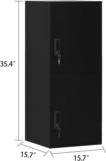 2 Door Metal Vertical Storage Locker for School, Office, Home,Gym,Stackable Steel Storage Cabinet with Lock,Anti-Falling Device. (2 Door, Black)