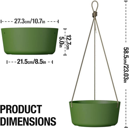 10.7 Inch Hanging Planter for Outdoor Indoor Plants，2 Pack Hanging Flower Pots with Drain Holes for Garden Home Decor Use (Dark Green)