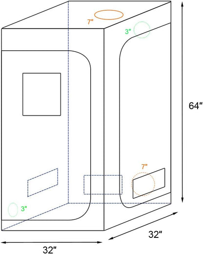 32"x32"x64" Mylar Hydroponic Grow Tent Grow Room with Obeservation Window and Removable Floor Tray for Indoor Plant Growing (32" x 32" x 64")