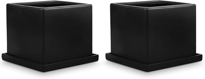 MyGift Modern Black Ceramic Small Plant Pot, Decorative Square Flower Succulent Planter, Set of 2