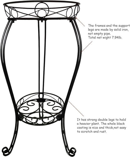 28.4 inches Tall Metal Plant Stand 11.8 Dia for Indoor or Outdoor use,2 Tier Heavy Duty Flower Pot Stand Rack 11.8 inches Diameter Holds Big Heavy Plants,Black (28.4 INCHES TALL)
