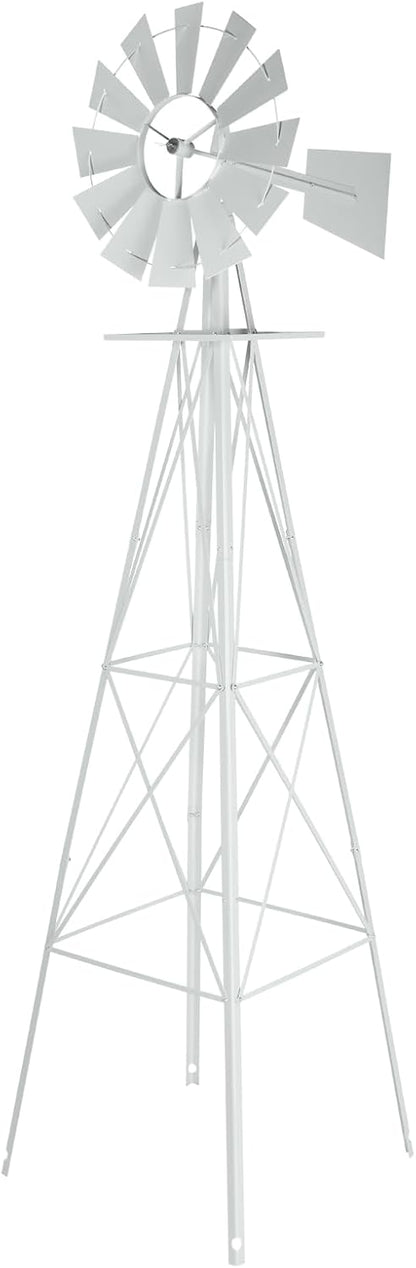 8FT Garden Windmill, Heavy Duty Metal Weather Vane, Yard Ornamental Wind Spinner, Wind Mill Decoration for Backyard Weather Resistant (White, 8ft)