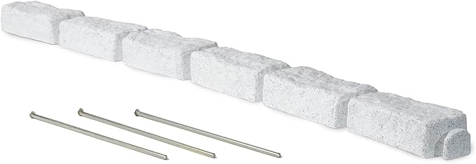 Beuta Landscape Edging | Garden Edging Border | No Dig Faux Stone Bricks & Spikes for Lawn Edging, Flower beds, Pathways & Yards – 1 Pack | Each Pack Has 6 Bricks 48" Lx 4" W x 2.25" H|Limewash