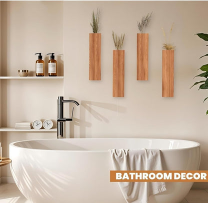 Wall Planters for Indoor Plants, Wood Wall Planter Vase Wall Decor for Living Room, Decorative Vases for Dried Flowers, Brown