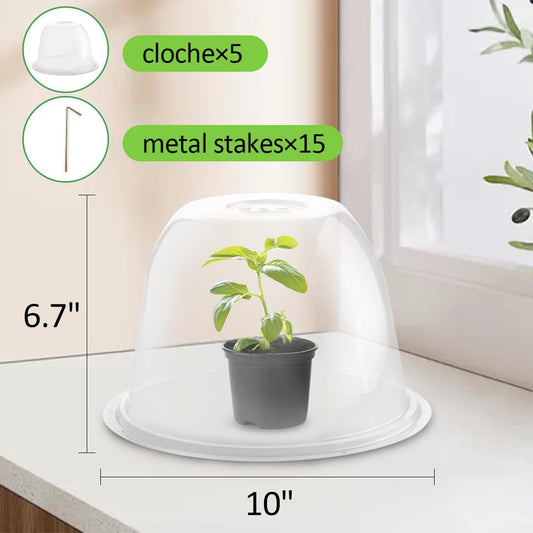 Plant Protectors from Animals 5-Pack, 10" D × 6.7" H Garden Cloches for Seedlings Nursery Pots, Clear Plant Covers, Mini Greenhouse for Plants, Durable Humidity Domes with Ventilation Holes