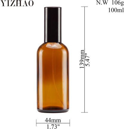 YIZHAO Amber Glass Spray Bottles 4oz, with Small Fine Mist Spray, Metal Cap, Refillable for Essential Oil,Travel,Cleaning,Perfume,Aromatherapy,Makeup – 4 Pcs