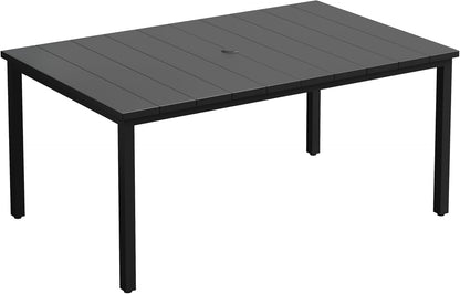 VICLLAX 63" Rectangle Patio Dining Table for 6, Outdoor Furniture Table with Umbrella Hole, All Weather 6 Person Metal Patio Table, Black Tabletop