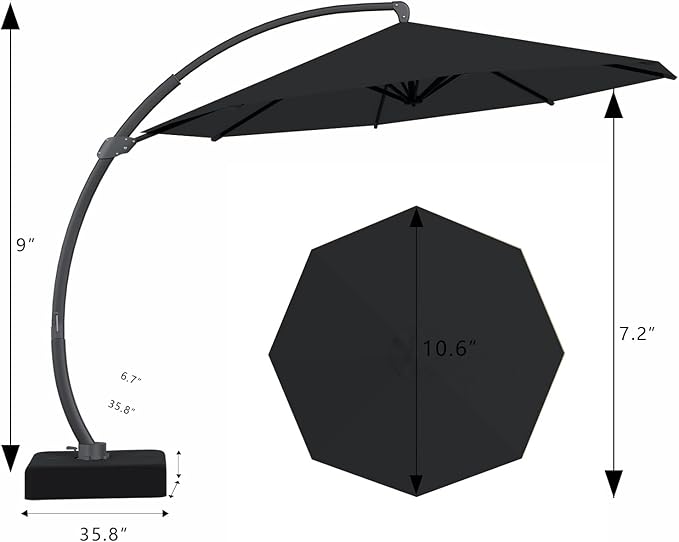 Outdoor Patio Umbrella with Sand Bag Included, 11 FT Deluxe Curvy Cantilever Umbrella Offset Hanging Umbrella with 360° Rotation for Market, Pool, Garden, Backyard, Deck