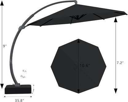 Outdoor Patio Umbrella with Sand Bag Included, 11 FT Deluxe Curvy Cantilever Umbrella Offset Hanging Umbrella with 360° Rotation for Market, Pool, Garden, Backyard, Deck