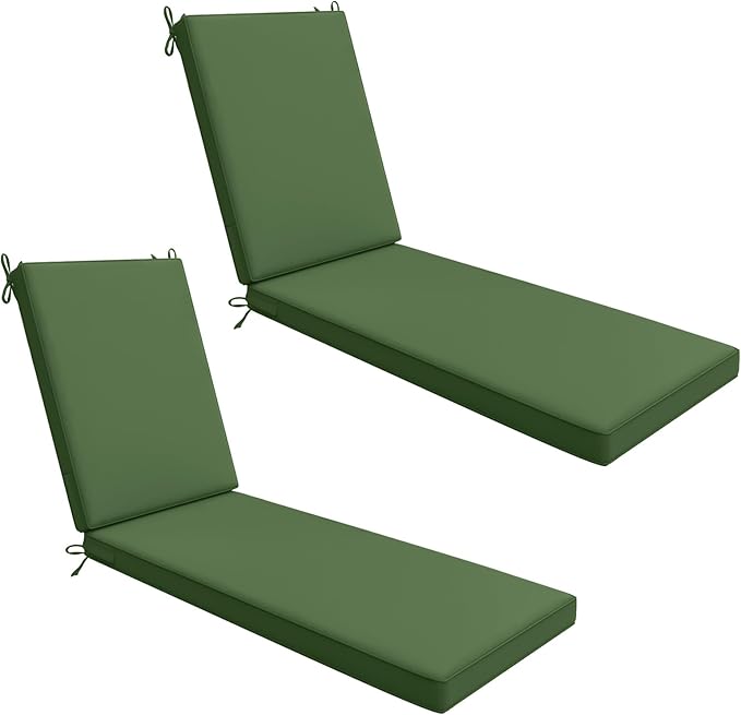 AAAAAcessories Outdoor Chaise Lounge Cushions, Waterproof, Fade-Resistant Patio Furniture Replacement Cushions, 72" x 21" x 3", Dark Moss Green