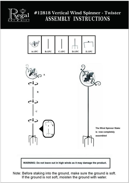 Regal Art & Gift Twister Wind Spinner – Metal Yard Decorations Outdoor | Kinetic Garden Spinner for Lawn, Pathway, or Flower Bed | Weather-Resistant Outdoor Sculpture - 19 Inch