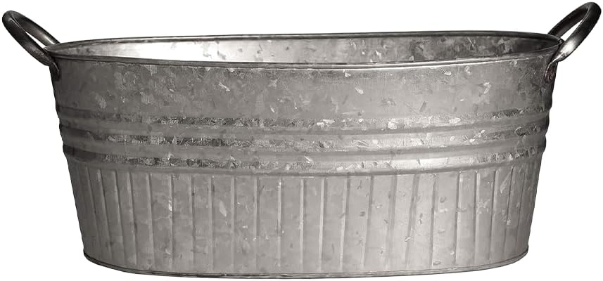 Headwind Oval Galvanized Tubs Planter with Handles – 12 Inch Lightweight Steel Indoor Oval Plant Pot with Drainage Holes – Large Galvanized Tub Flower Bucket – Outdoor Planter by Robert Allen
