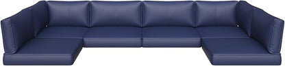 Aoxun Outdoor Replacement Cushions for Patio Furniture, Waterproof Sofa Cushion for 6-Seat Rattan Wicker Sectional Patio Conversation Sets, 14-Piece Cushions Set for L-Shape Couch, Navy