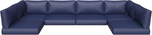 Aoxun Outdoor Replacement Cushions for Patio Furniture, Waterproof Sofa Cushion for 6-Seat Rattan Wicker Sectional Patio Conversation Sets, 14-Piece Cushions Set for L-Shape Couch, Navy