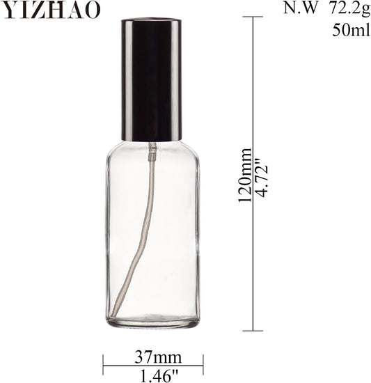 YIZHAO Clear Glass Spray Bottles 2oz, with Small Fine Mist Spray, Metal Cap, Refillable for Essential Oil,Travel,Cleaning,Perfume,Aromatherapy,Makeup – 6 Pcs