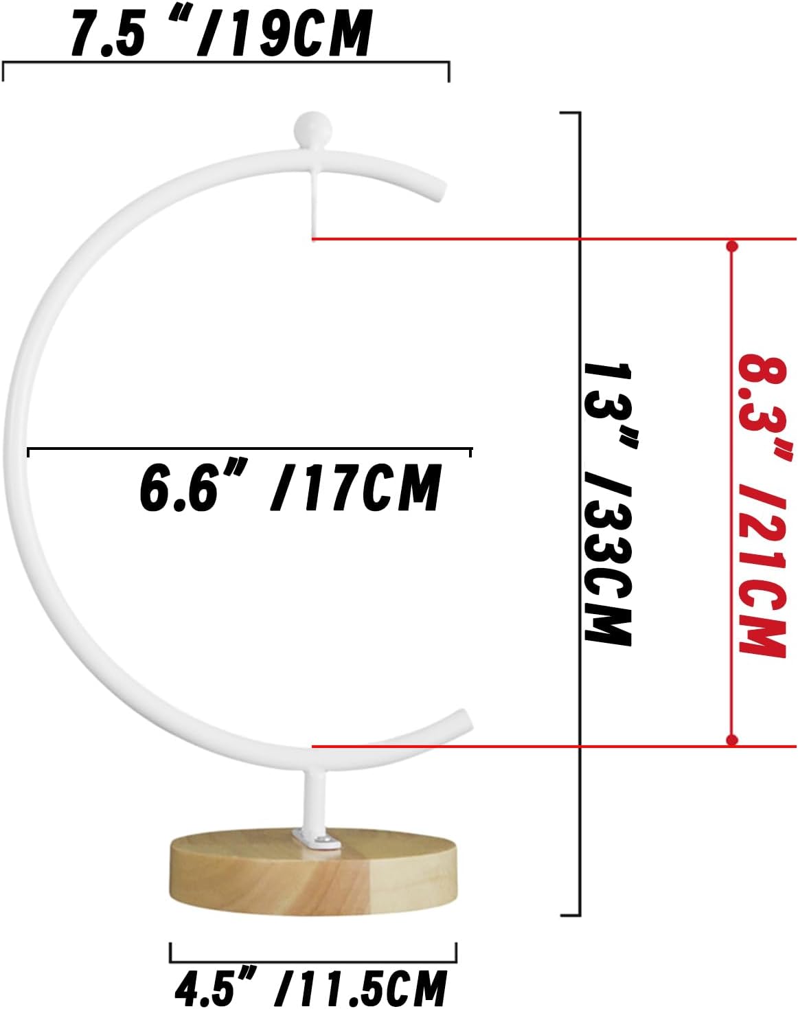 Archi G-Shaped Ornament Display Stand Iron Pothook Stand for Hanging Glass Terrarium/Picture with Wood Base(G Shape-White)