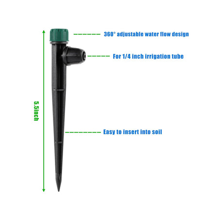 Anti-Drop Drip Irrigation Emitters for 1/4" Drip Tubing,5.5" Stake with Adjustable Automatic Irrigation Drippers for (4-7mm) Garden Watering System. (50pcs-360 Degree Drip)