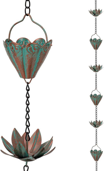 10.3FT Lotus Rain Chains for Gutters, Rain Chains with 16 Cups, Adjustable Rain Catcher Chain for Outside, Replacement Downspout for Gutters, Eaves, Drainage