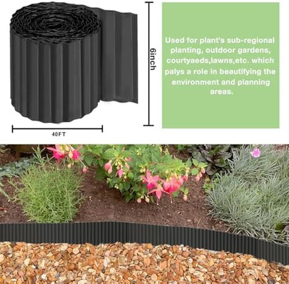 Landscape Edging Border 10in x 20ft- Corrugated Metal Garden Edging-Lawn Edging Borders-Galvanized Edging Long Strips Yard Border for DIY Flower Beds, Plants, Walkways-Black