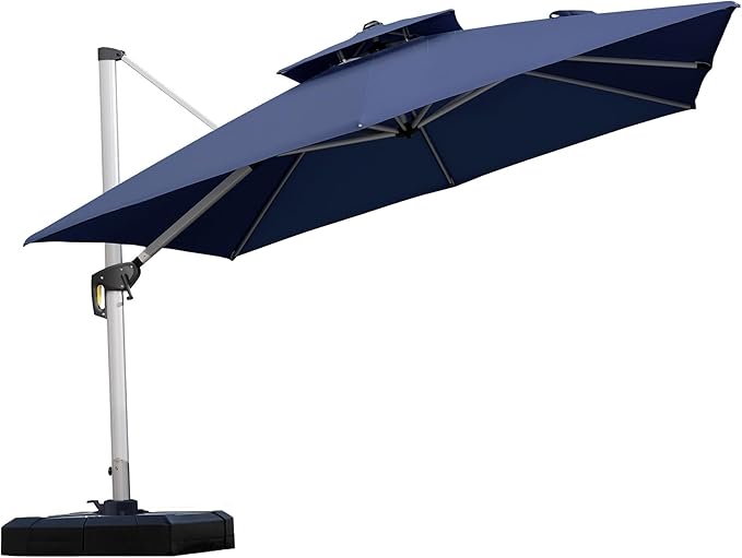 PURPLE LEAF 10ft Patio Umbrella Outdoor Square Umbrella Large Cantilever Umbrella Windproof Offset Heavy Duty Sun for Garden Deck Pool Patio, Navy Blue