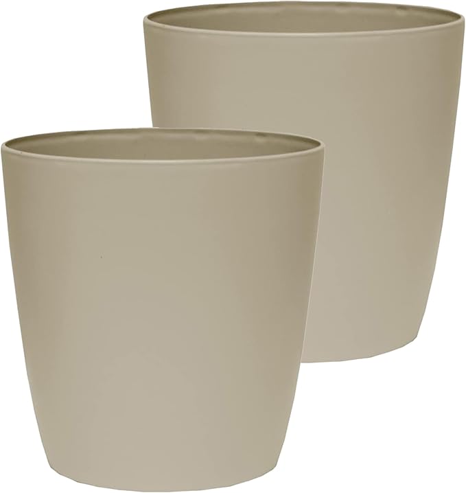 The HC Companies Aria Round Self-Watering Pot - Lightweight Plastic Planter for Herbs & More - Durable Plant Pots for Indoor Plants & Outdoor Plants (8" Beige, Pack of 2)