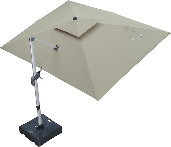 PURPLE LEAF 9' X 12' Cantilever Outdoor Patio Umbrella Large Heavy Duty 360° Rotation Double Top Offset Rectangular Umbrellas for Backyard Deck Pool, Spectrum Sand