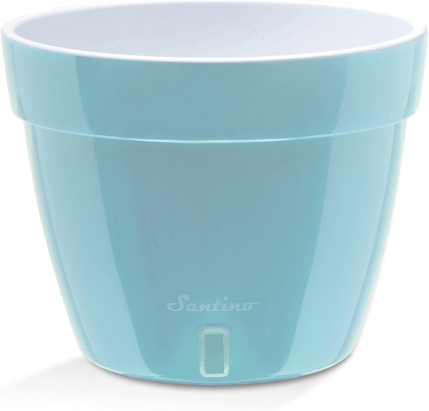 Santino ASTI 11.8 Inch Self Watering Planter Menthol/White for Indoor Plants - Premium Quality Modern Plastic Pot w/Water Level Indicator for All House Herbs, Plants, African Violets and Dahlias