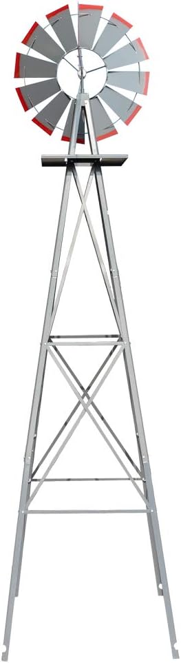VINGLI 8FT Ornamental Windmill Backyard Garden Decoration Weather Vane, Heavy Duty Metal Wind Mill w/ 4 Legs Design (Grey, 8, Feet, 21.6, Inches, 8.00, Feet, 25.98, Inches, 25.98, Inches)
