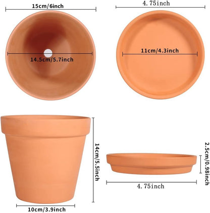 6 Inch Clay Pot for Plant with Saucer, Flower Pot with Tray, 8 Pack Small Terra Cotta Plant Pot with Drainage Hole, Great for Plants, DIY Crafts, Wedding Favor (6inch 8pack)