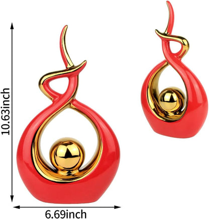 Norrclp Home Decor Modern Abstract Art Ceramic Statue Table Decorations for Dining Room Living Room Office Centerpiece (Red and Gold, Small)