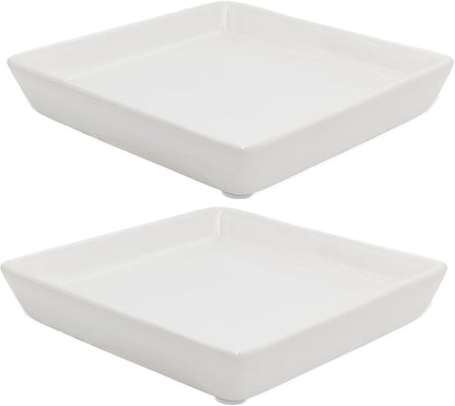 Square Plant Saucer 10 Inch 2 Pack，Plant Trays for Pots, White Ceramic Plant Saucers for Indoors Outdoors, Plant Drip Tray 4 6 8 10 12 14 Inch