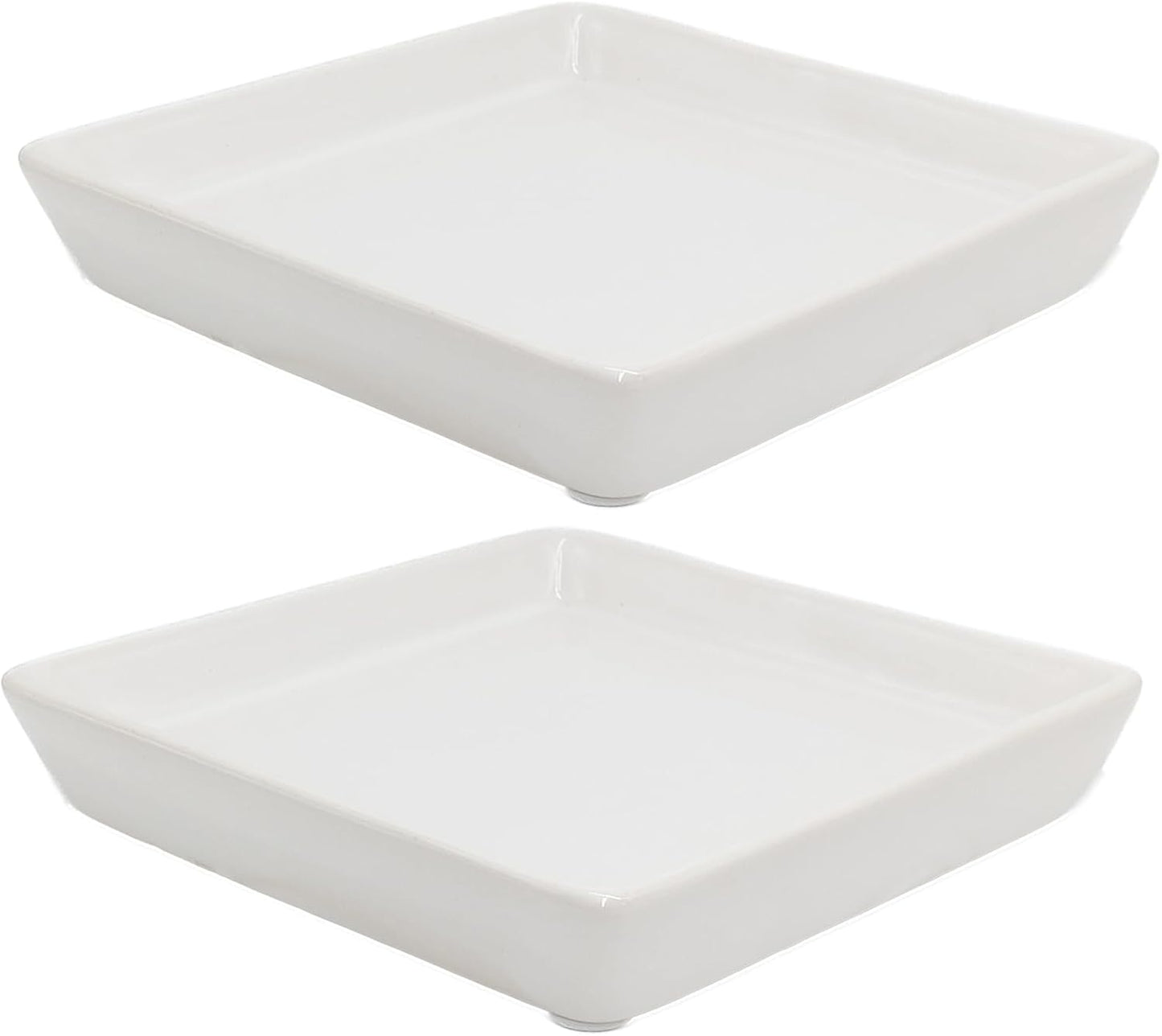 Square Plant Saucer 6 Inch 2 Pack，Plant Trays for Pots, White Ceramic Plant Saucers for Indoors Outdoors, Plant Drip Tray 4 6 8 10 12 14 Inch